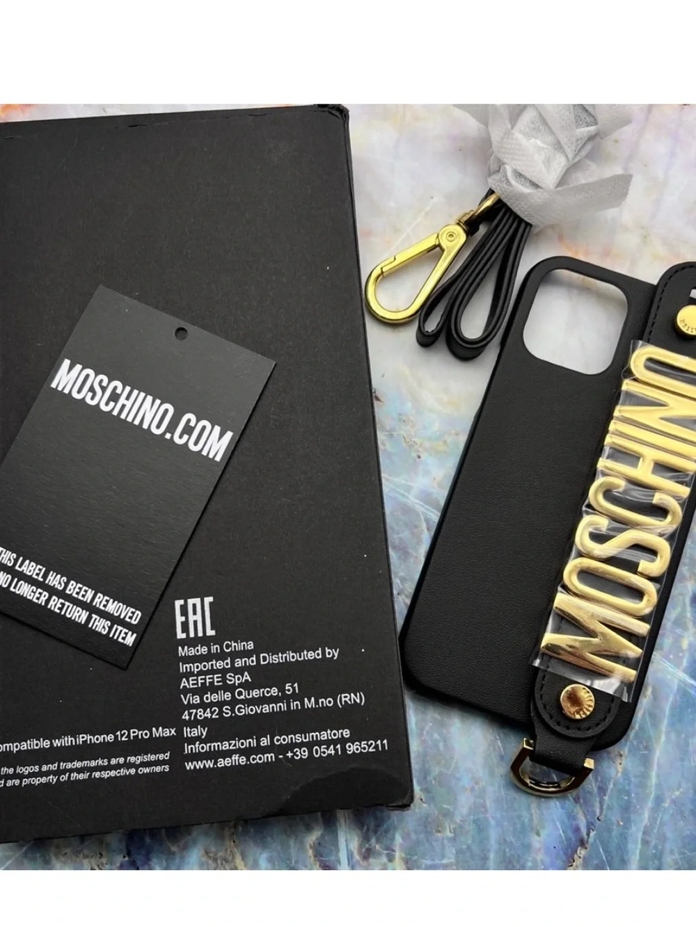 NWT Moschino iPhone 12 12 Pro Gold Logo Crossbody Case